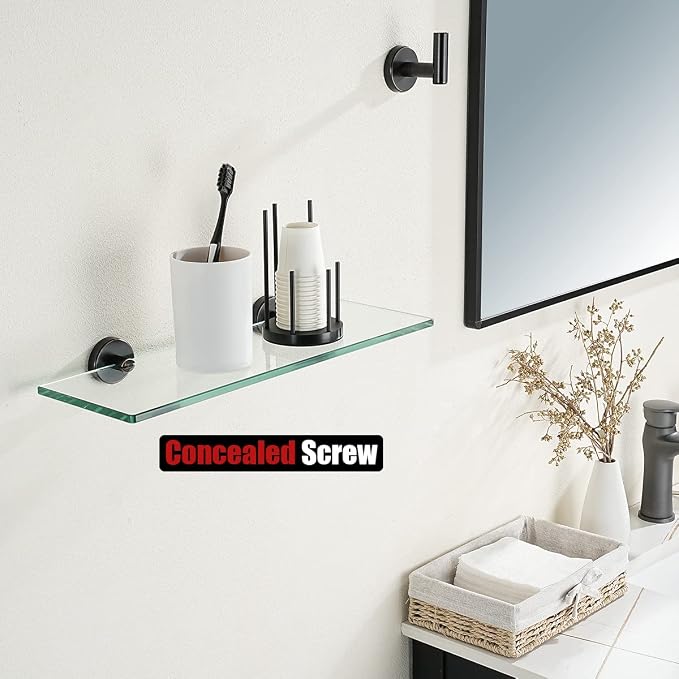 JQK Bathroom Glass Shelf Oil Rubbed Bronze, Tempered Glass Shower Storage 16 by 5 inches, 304 Stainless Steel ORB Wall Mount, TGS101-ORB