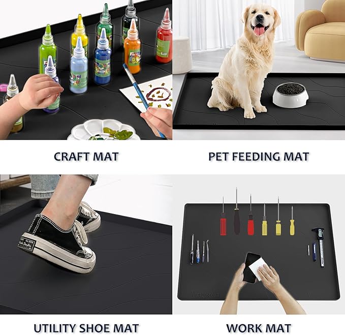 Heavy Duty Silicone Under Sink Mats for Kitchen Waterproof 40" x 19", Extra Thick Under Sink Rubber Mat Drip Tray, Raised Edge Under Sink Liner,Prevent Drips, Leaks, Spills,Black