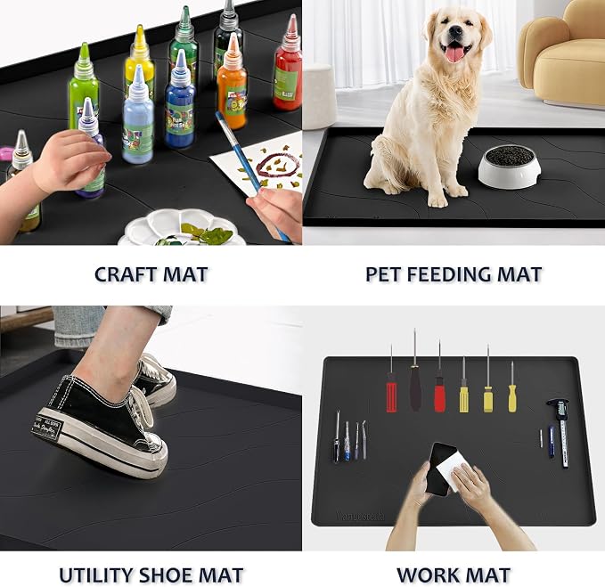 Heavy Duty Silicone Under Sink Mats for Kitchen Waterproof 31" x 22", Extra Thick Under Sink Rubber Mat Drip Tray, Raised Edge Under Sink Liner,Prevent Drips, Leaks, Spills,Black