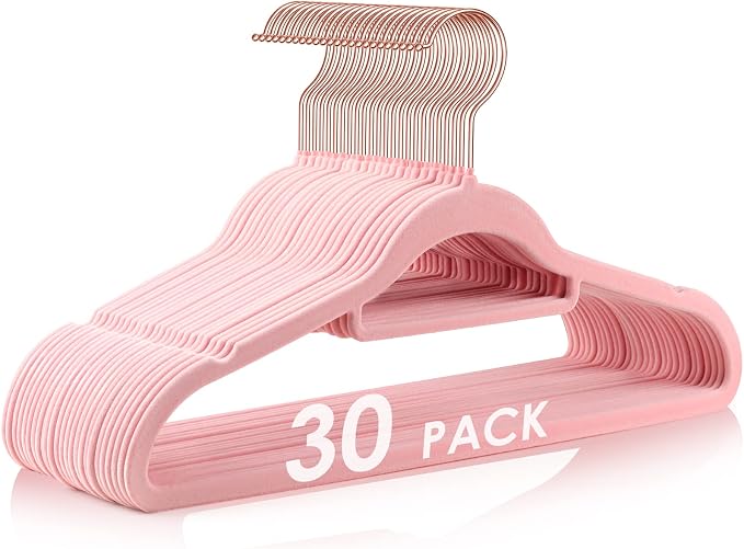 DUDUCOFU Velvet Hangers Non Slip Felt Hangers, 30 Pack Pink Velvet Clothes Hangers Space Saving Slim with 360 Degree Swivel Hook for Suits Coats, Jackets, Pants, and Dress Clothes