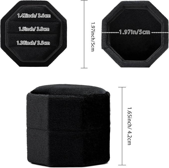 WantGor Velvet Ring Box, 3 Slots Jewelry Ring Gift Box Vintage Ring Holder | Ring Display Case for Wedding Ceremony Proposal Engagement (Black)