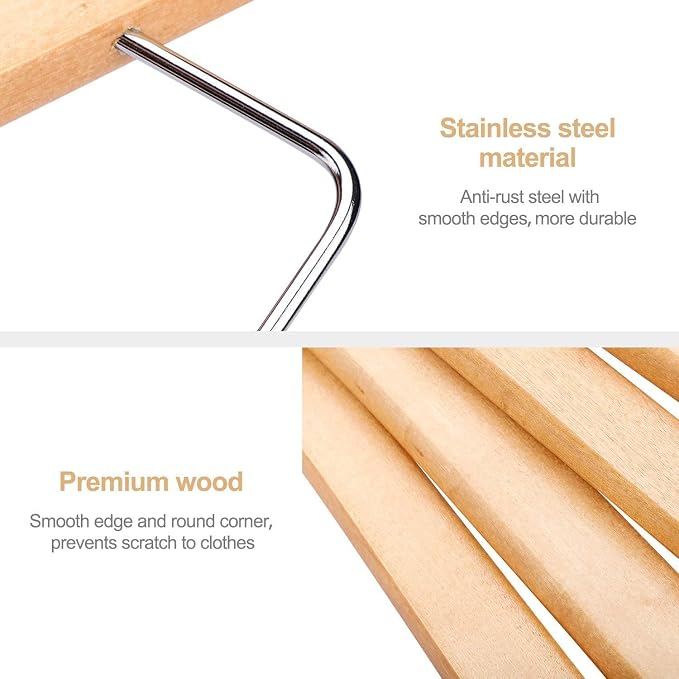 HOUSE DAY Wooden Hangers with Clips 72 Pack,Wooden Suit Hangers Skirt Hangers Solid Wood Pants Hangers Natural Smooth Finish Wood Hangers with Durable Metal Clips for Blouse, Dress, Coat, Jacket
