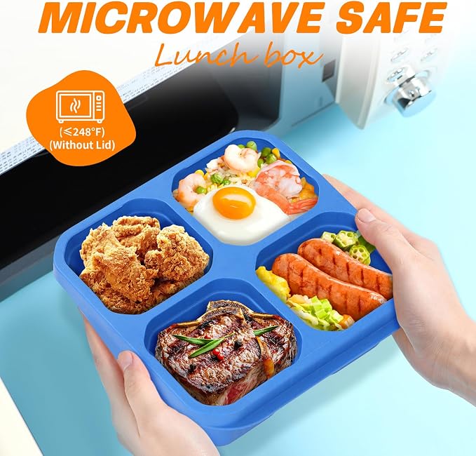 buluker 8 Pack Bento Snack Containers Set， 4 Compartment Food Storage Containers ，Wheat Straw Meal Prep Lunch Box ，Plastic Food Storage container, Microwave and Dishwasher Safe (Bright color)
