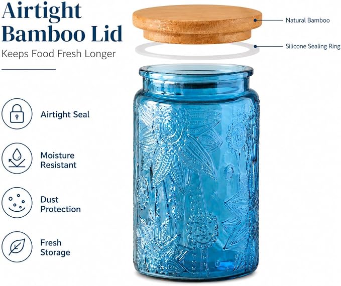 ANSQU 34oz Blue Glass Container, Candy Jar with Lid, Vintage Colored Mason Jars for Kitchen Decorative Jar for Coffee Tea Candy Cookies, Cute Jar (Blue, 1 Pack)