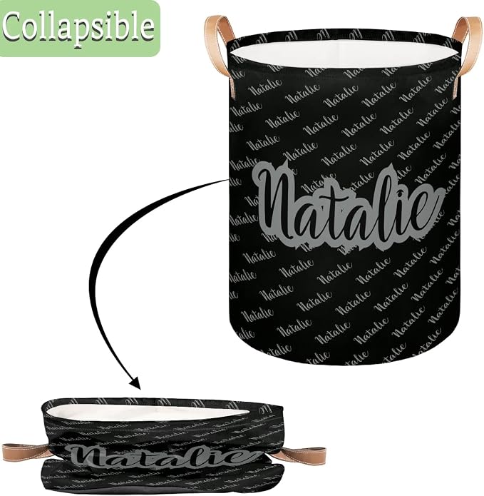 Personalized Laundry Basket, Custom Gift Laundry Hamper, Collapsible Nursery Waterproof Laundry Baskets, Dirty Clothes Toy Hamper with Handles Name Text Gray