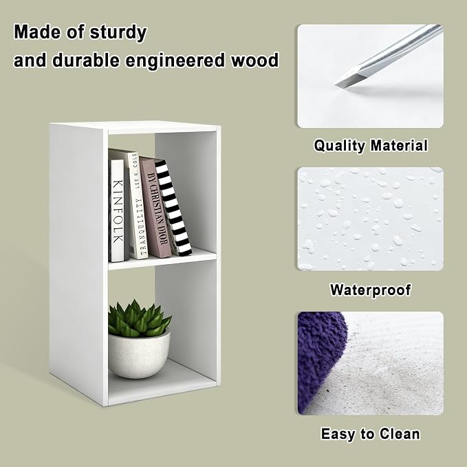 2 Cube Shelf Bookcase, White, 11in | 2026, Anti-Tipping Kits, Reversible Open Back, Multi Layer Multi Grid Partition Layout