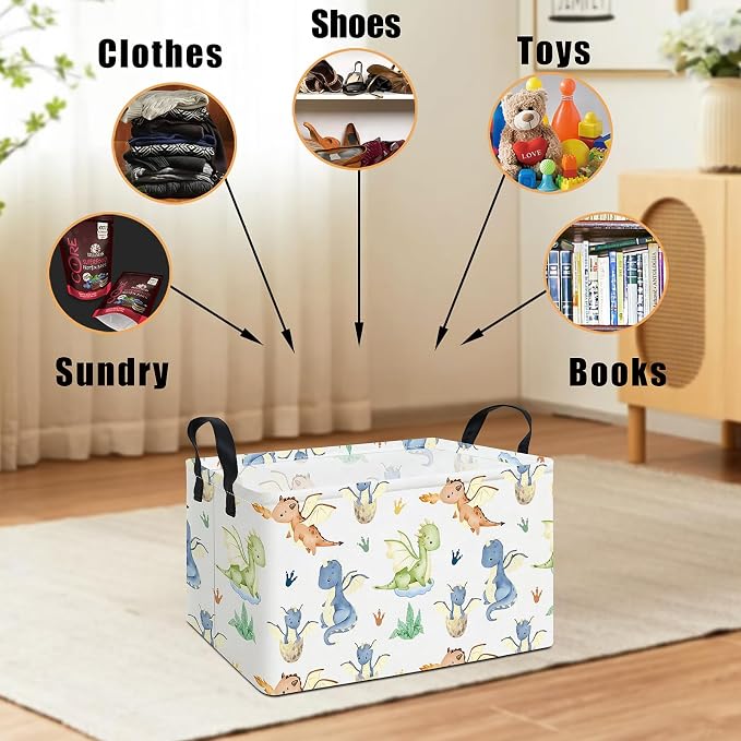 Rectangular Collapsible Parent Child Dragon Storage Basket Organizer | Storage Bin Foldable Canvas with Handles for Organizing Home Kitchen Children Toys Office Closet Shelf Baskets