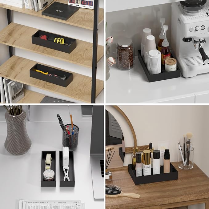 Lixple Bamboo Drawer Organizer for Kitchen Utensils, 2 Pack Stackable Cutlery Trays, Fits 1/2" Knives and Silverware, 10" x 3.5" x 2" (Outer), 9.3" x 2.8" x 1.3" (Inner), Black