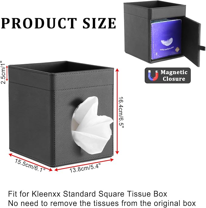 Sumnacon Square Tissue Box Cover with Storage Tray, Decorative Cube Tissue Holder PU Leather Facial Tissues Organizer Stylish Modern Tissue Dispenser for Bathroom Toilet Tank Vanity Dresser Table