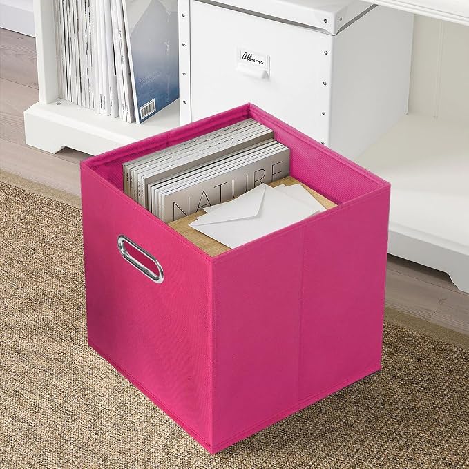 ShellKingdom Storage Bins, Foldable Fabric Storage Cubes And Cloth Storage Organizer Drawer with Metal Handle For Closet And Toys Storage, 11 X 10.5 X 10.5 INCH, 6 Pack (Fuchsia)