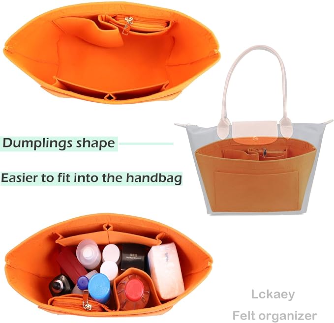 Lckaey Felt Purse Organizer Insert for Longchamp Le Pliage Neo Handbags Insert Organizer 1012orange-M