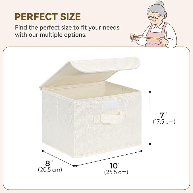 GRANNY SAYS Small Storage Bins with Lids, Small Storage Boxes, Shelf Baskets for Shelf, Collapsible Storage Bins for Living Room, Bedroom, 10x8x7 Inch, Ivory White, 2-Pack