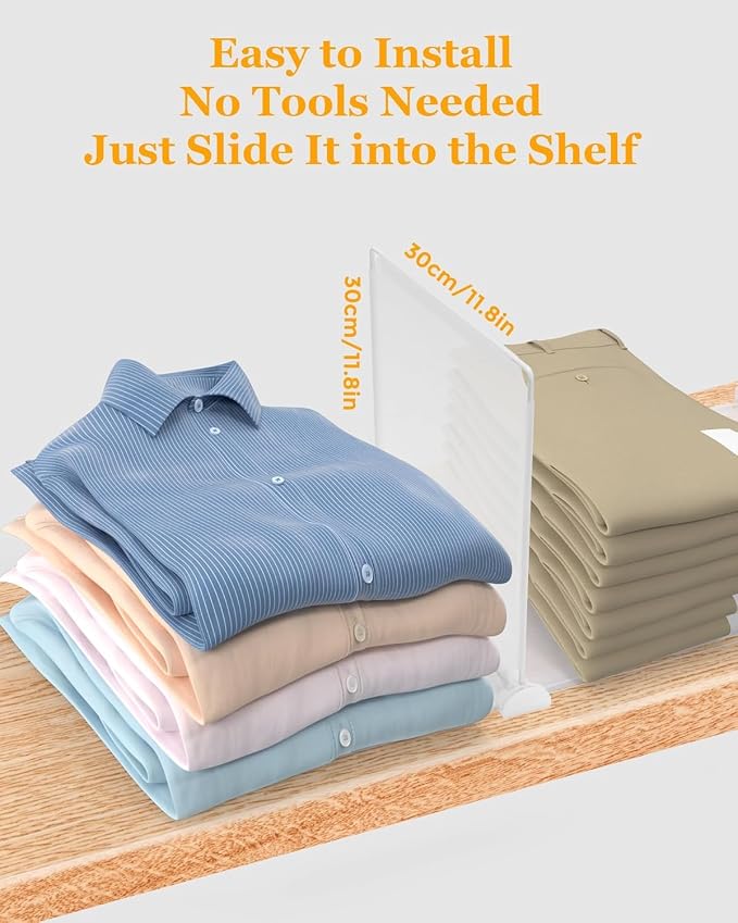 Shelf Dividers for Closet Organization, Portable Closet Shelf Divider, Closet Dividers for Shelves, Shelf Separators, Easy Access and Storage, Fits Wire Shelves and Wooden Boards 3pack