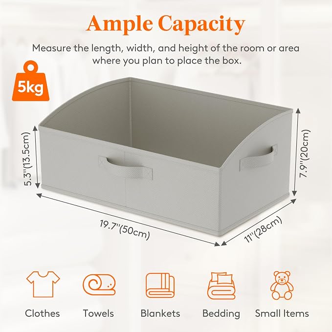 Lifewit Extra Large Trapezoid Closet Storage Bins for Shelf, 6 Packs Non-woven Closet Organizer Baskets with Handles, Foldable Clothes Containers Boxes for Clothing, Book, Purse, 23L, Light Gray