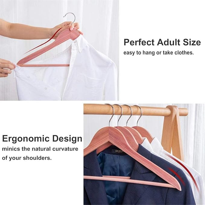 American Red Cedar Hangers 20 Pack, Wooden Suit Hangers with 360° Swivel Hook, Smooth Surface Slim Cedar Wood Coat Hangers, Great for Refresh Closet