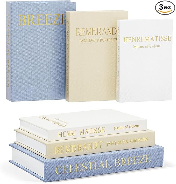 Set of 3 Decorative Faux Books for Home Decor | Linen Material, Magnetic Snap Closure, Storage Boxes for Photos & Keepsakes, For Coffee Table, Bookshelf or Mantel