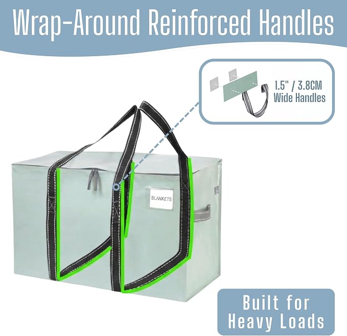VENO 4 Pack Heavy Duty Moving Bags, Extra Large Storage Bags with Reinforced Handles & Strong Zippers, Foldable & Reusable Moving Box Alternative for Clothes & Dorm Storage