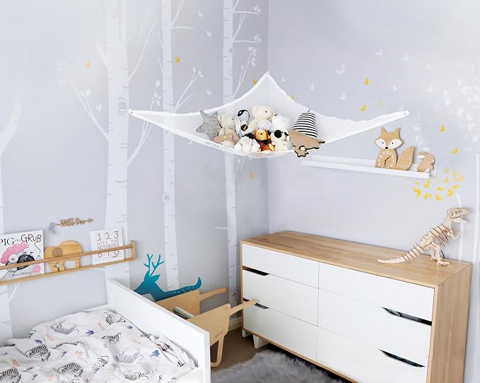 Dreambaby Super Corner Toy Hammock Net Organizer - with Stuffed Animal Toy Chain Hanger - 6ft Long - Holds up to 10lbs Maximum Weight - White - Model F605