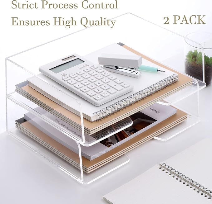 HeZone Acrylic Paper Tray Desk Organizers and Office Suplies Document Storage Enlarged Letter Tray Clear Paper Organizer (Large Horizontal)…