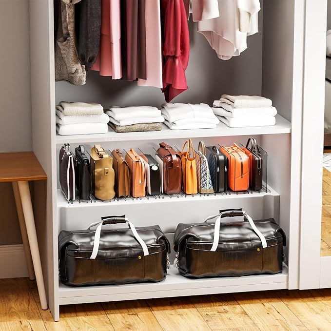 Yieach Clear Acrylic Shelf Dividers for Closet Organization,8 Pack Adjustable Bags,Clutch,Purse Organizer and Storage,Handbag Organizer for Closets,Purse Divider,8.8″ Tall Sweater,Tshirt,Towel Divider
