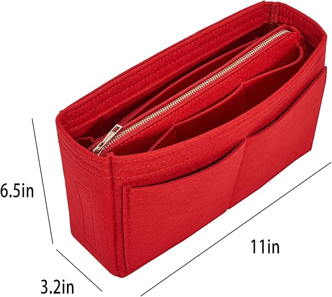 Vercord Felt Organizer Insert For Purse Handbag Tote Bag In Bag Inside Shaper Divider Neo Red Slender Medium
