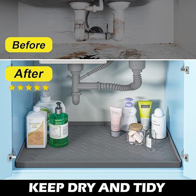 TigeJoy Under Sink Mat 28" x 22", Silicone Mats in Kitchen Bathroom Organizers and Storage, Waterproof Protector for Drawer Shelf and Cabinet Liner, Flexible Drip Tray