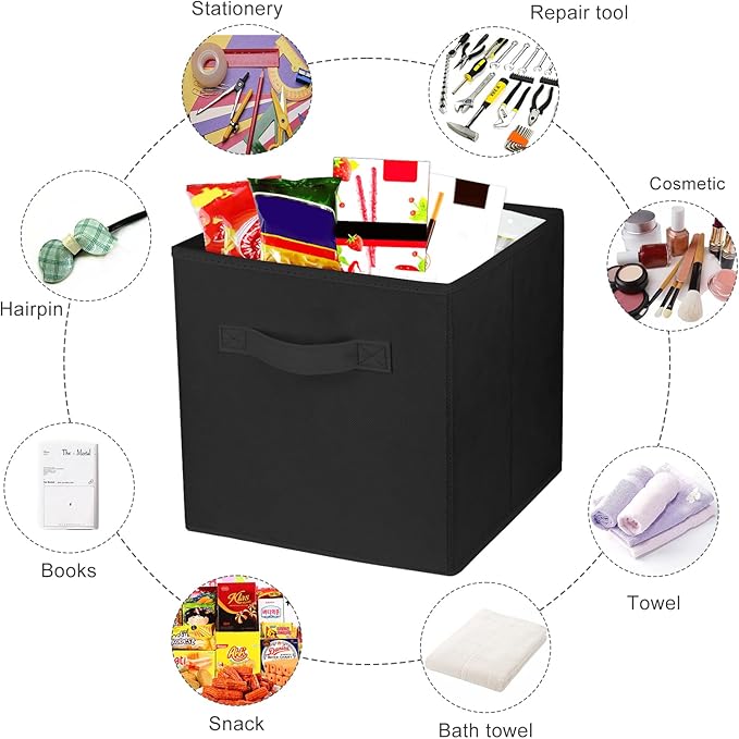 2 Pcs Storage Cubes, 10.5 Inch Collapsible Storage Bins, Fabric Foldable Bins for Organization, Durable Storage Bins for Closet, Shelves, Offices (Black)