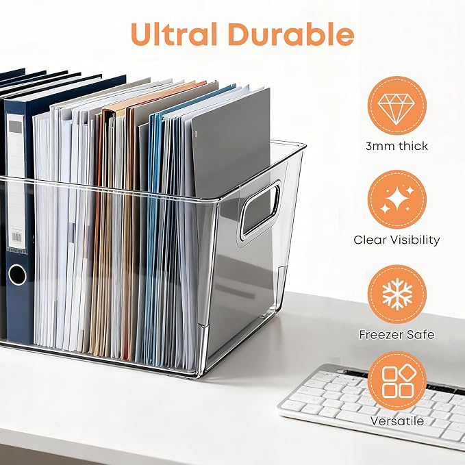 MOONEDGE Clear Plastic Storage Organizer Bins for Home Organization | Clear Bins for Organizing, Pantry Organizers and Storage, Kitchen, Fridge, Bathroom, Cabinet, Closet, Under-Sink, Laundry