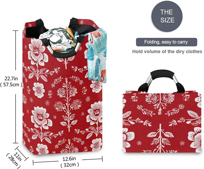 Geometric Arrangement Of White Florals Large Laundry Hamper Basket, Collapsible Laundry Bag Storage Bins Baskets with Handles for Laundry, Bedroom, Home Decor