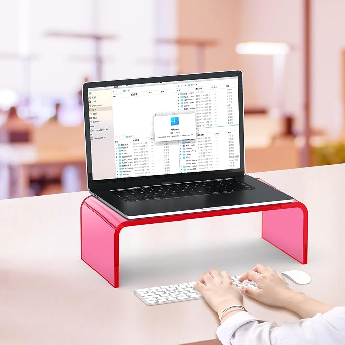 Acrylic Monitor Stand Riser L15''xW7.5''xH4'' Acrylic Laptop Stand Riser for Desk Clear Computer Monitor Stand for Desk Office Organizer for Office Home Bright Pink