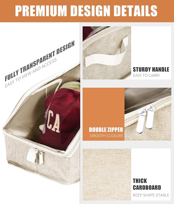 Livelab Hat Organizer for Baseball Caps, Hat Storage Box, Beige | 1Pcs | Clear Window, Space Saving and Easy to Store