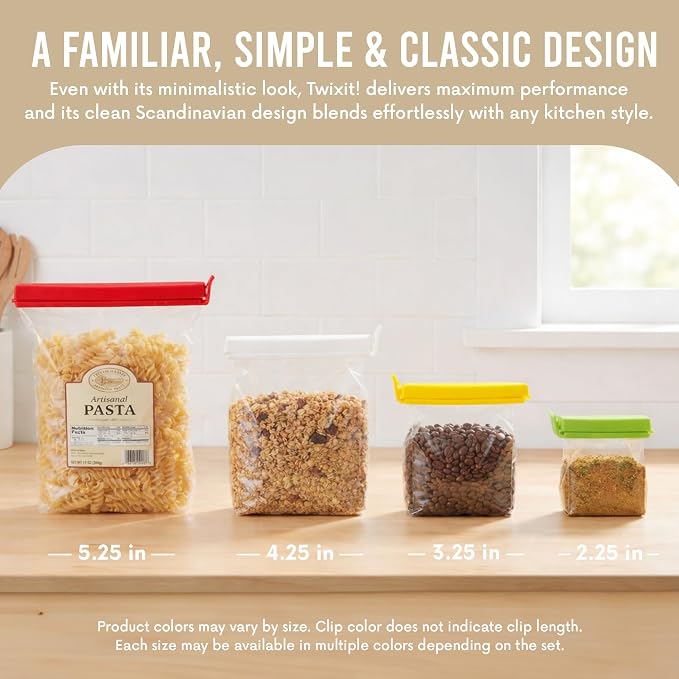 Linden Sweden Twixit! Bag Clips - Set of 26 - Keep Food Fresh, Prevent Spillage - Great for Storage and Organization - Microwave, Freezer and Dishwasher-Safe - BPA-Free