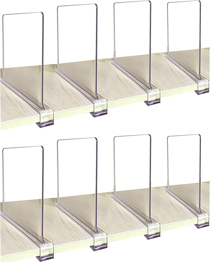 CY craft Shelf Dividers for Closets, 8PCS Clear Acrylic Shelf Divider for Wood Shelves and Clothes Organizer/Purses Separators Perfect for Kitchen Cabinets and Bedroom Organizer