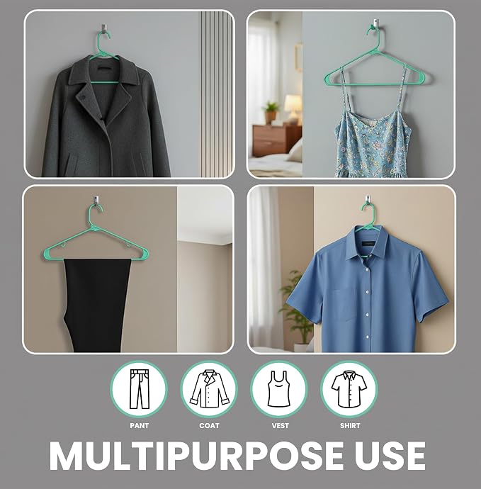 Utopia Home Plastic Hangers 50 Pack – Built-in Strap Hooks Aqua | Space saving | Durable & strong | Closet organizer | Clothes hangers | Ideal for shirts, pants, skirts & coats