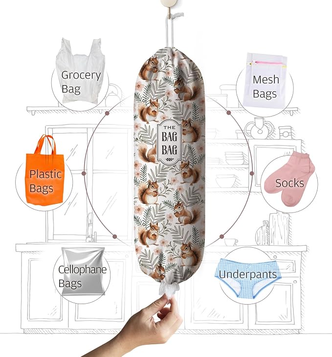 Squirrel Plastic Bag Holder,Grocery Bag Organizer Storage for Plastic Bags Groceries Store The Bag Bag 23" x 9"