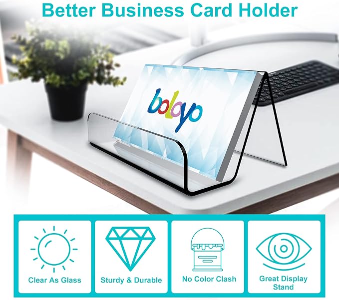 Boloyo Acrylic Business Card Holder for Desk , 6PC Business Card Display Stand Desktop Name Card Organizer Capacity 60 Cards
