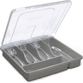 Utensil Holder for Countertop with Lid, Plastic Silverware Tray for Drawer, 5 Compartments Flatware Organizer, Gray