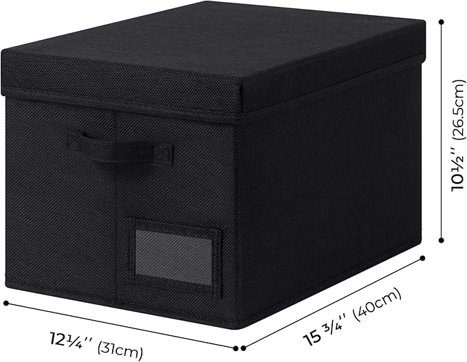 GRANNY SAYS Storage Bins with Lids, Storage Bins for Linen Closet Shelves, Decorative Storage Boxes with Label, Clothes Storage and Organization for Organizing, 3-Pack, Large, Black