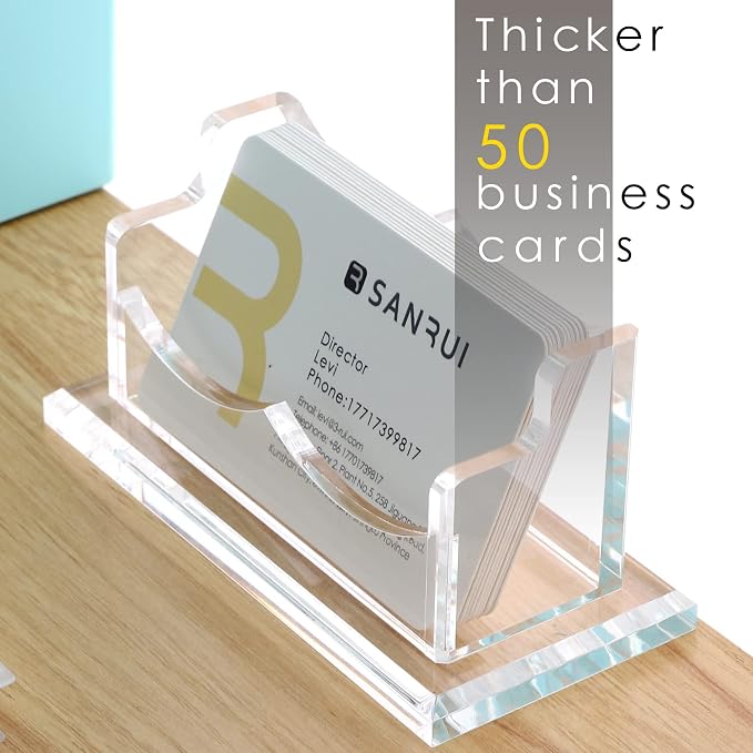 SANRUI Clear Horizontal Business Card Holder Stand for Desk, Acrylic Desktop Display Name Cards Holders Organizer Storage Rack,for Exhibition, Home, Office,1 Tier 1 Pocket, 60 Card Capacity