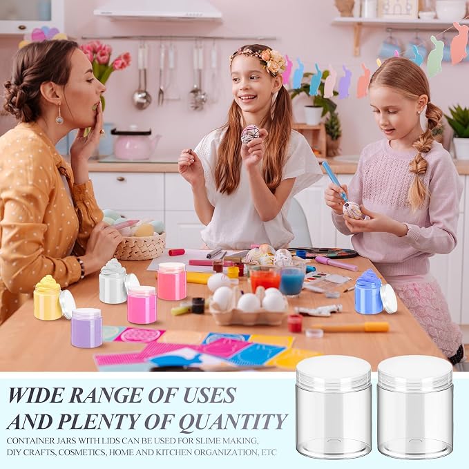 12 Pack 1 oz Plastic Container Jars with Lids Round Clear Travel Cosmetic Container Jars for Toiletries, Lotion, Cream, Ointments, Makeup, Rhinestone, Samples, Kitchen Storage (Clear)