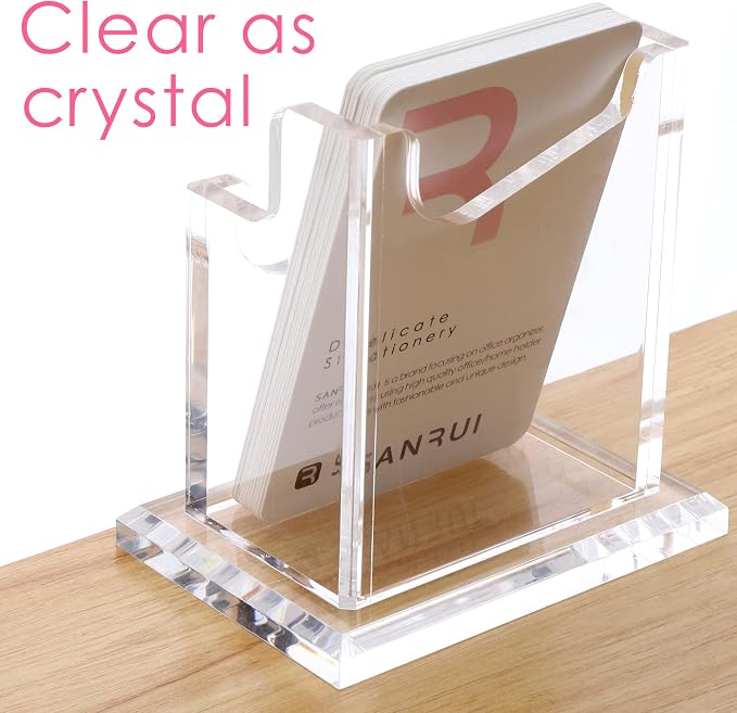 SANRUI Vertical Business Card Holder for Desk，Clear Acrylic Business Card Display Stand，1 Slots ，Holds 50-60 Cards