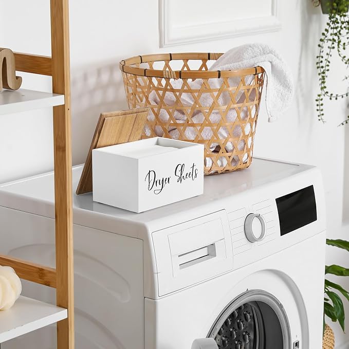Bivvclaz Dryer Sheet Holder, Wooden Laundry Sheets Container, Laundry Room Organization and Storage for Farmhouse Laundry Room Decor and Accessories, Fabric Sheet Holder, White