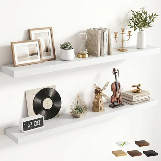 FLYJOE 48 Inch Floating Shelves for Wall Set of 2, 6.5" D Wood Grain Bathroom Shelves with Invisible Brackets, Easy Install Engineered Wood Storage Shelves for Kitchen, Living Room, Bedroom