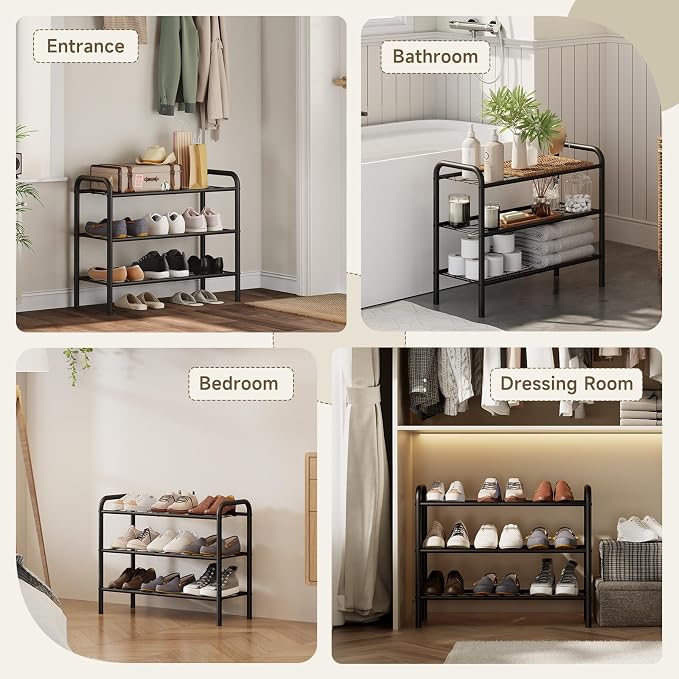 Shoe Rack,Long Shoe Organizer for Closet,Wide Shoe Storage for Entryway, 3 Tier Sturdy Metal Free Standing Shoe Shelf