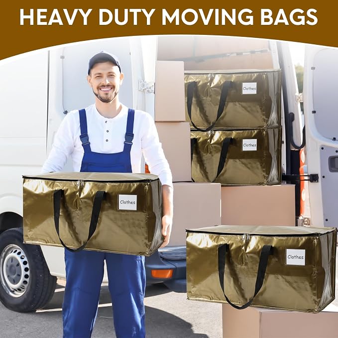 2-Pack Extra-Large Heavy-Duty Storage Totes with Reinforced Handles, Durable Zippers & Waterproof Material — Perfect for Space-Saving, Moving, Shipping and Travel (Smoked Gold)
