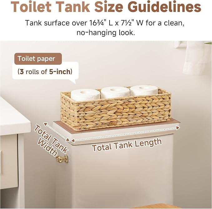 StorageWorks Toilet Tank Basket for Bathroom, Water Hyacinth Storage Baskets for Toilet Tank Top, 2-Pack