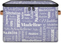 Custom Storage Basket with Name, Personalized Keepsake Box with Zipper Lid, Foldable Fabric Memory Bin Large capacity with Handle Haze Purple