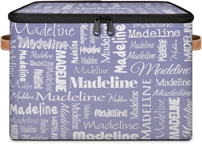 Custom Storage Basket with Name, Personalized Keepsake Box with Zipper Lid, Foldable Fabric Memory Bin Large capacity with Handle Haze Purple