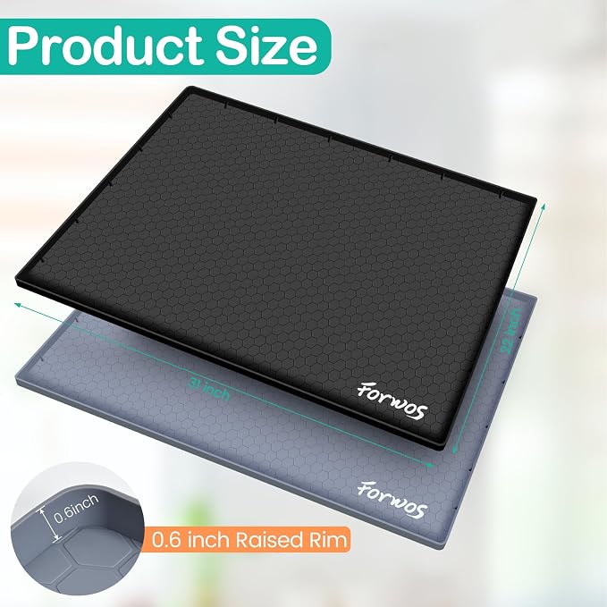 Waterproof Under Sink Mat 31" x 22", Silicone Cabinet Liner, Rubber Protector for Kitchen and Bathroom, Keeps Cabinets Clean, Dry, and Organized (Black)