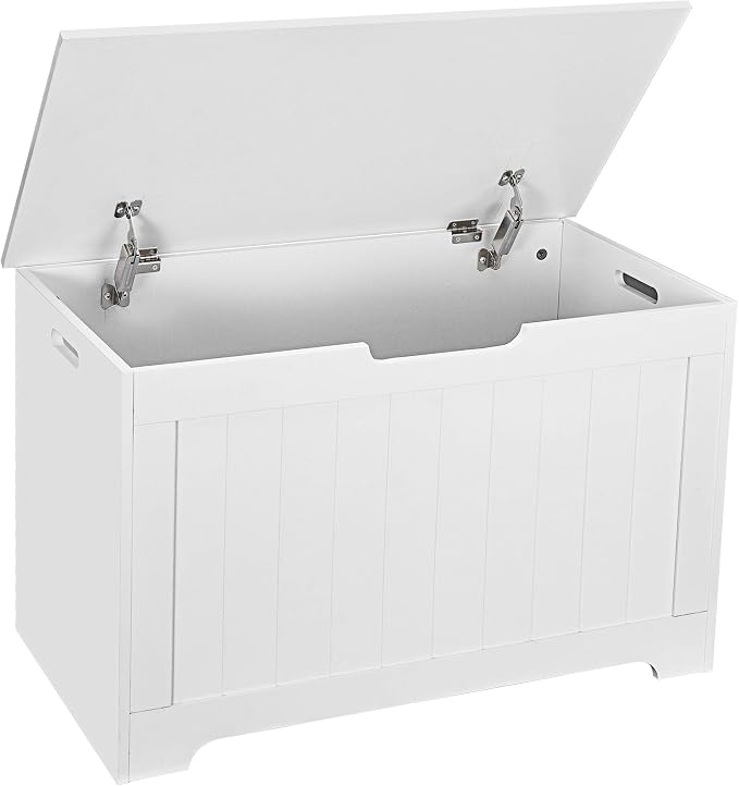 30 inches Kids Wooden Toy Chest Storage Space with 2 Safety Hinge Modern Decorative Toys Bench Box for Playroom Bedroom Living Room (White)